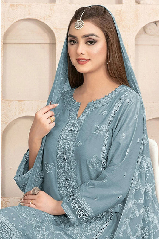Aqua Blue Semi Stitched Faux Georgette Pakistani Suit NCSM11410509
