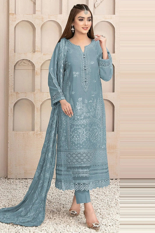 Aqua Blue Semi Stitched Faux Georgette Pakistani Suit NCSM11410509