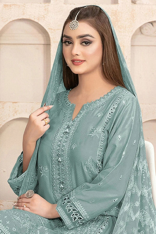 Aqua Blue Semi Stitched Faux Georgette Pakistani Suit NCSM11410514