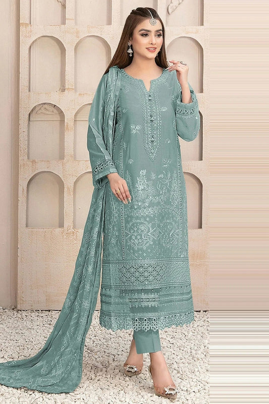Aqua Blue Semi Stitched Faux Georgette Pakistani Suit NCSM11410514