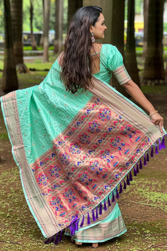 Aqua Blue Silk Woven Saree NCSD12910176