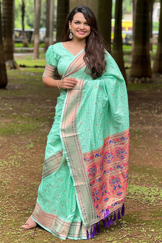 Aqua Blue Silk Woven Saree NCSD12910176
