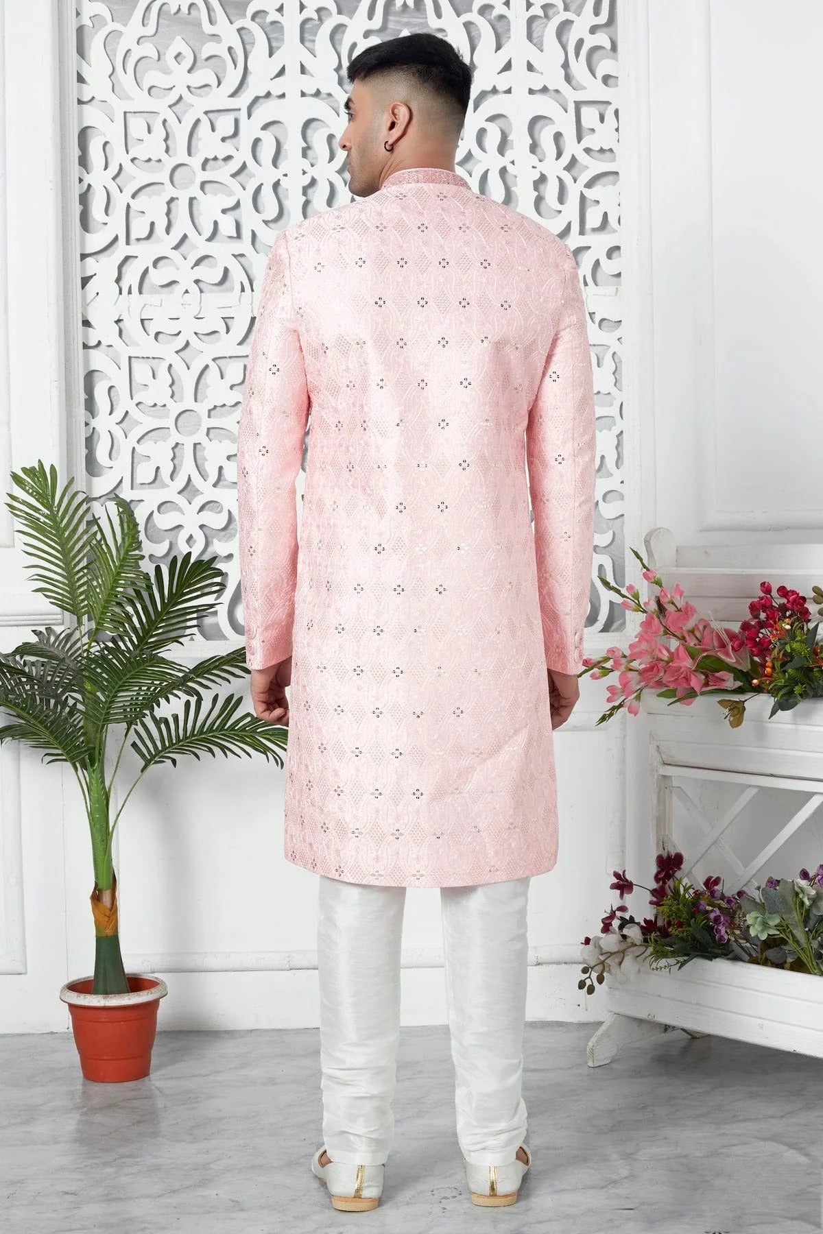 Baby Pink Art Silk Sherwan With Churidar Pant  NCSH12310316