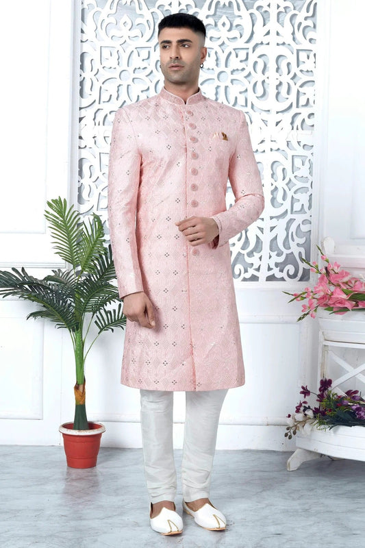 Baby Pink Art Silk Sherwan With Churidar Pant NCSH12310316