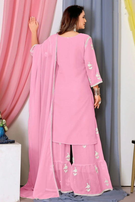 Baby Pink Bamber Georgette Sharara Suit NCSM11112338