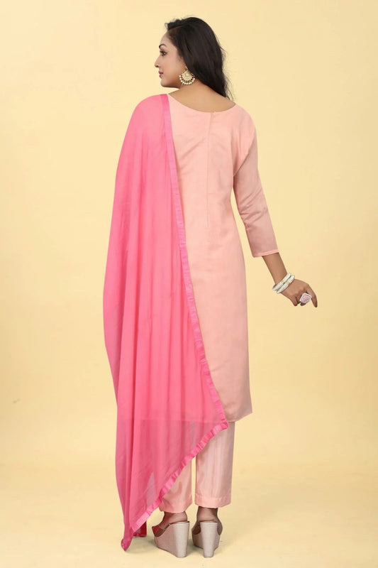 Baby Pink Chanderi Silk Pant Style Suit NCSM11112384