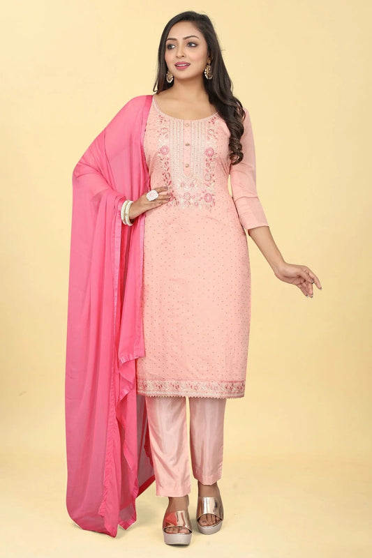 Baby Pink Chanderi Silk Pant Style Suit NCSM11112384