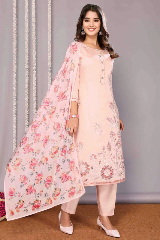 Baby Pink Chanderi Stitched Suit NCSS11110644