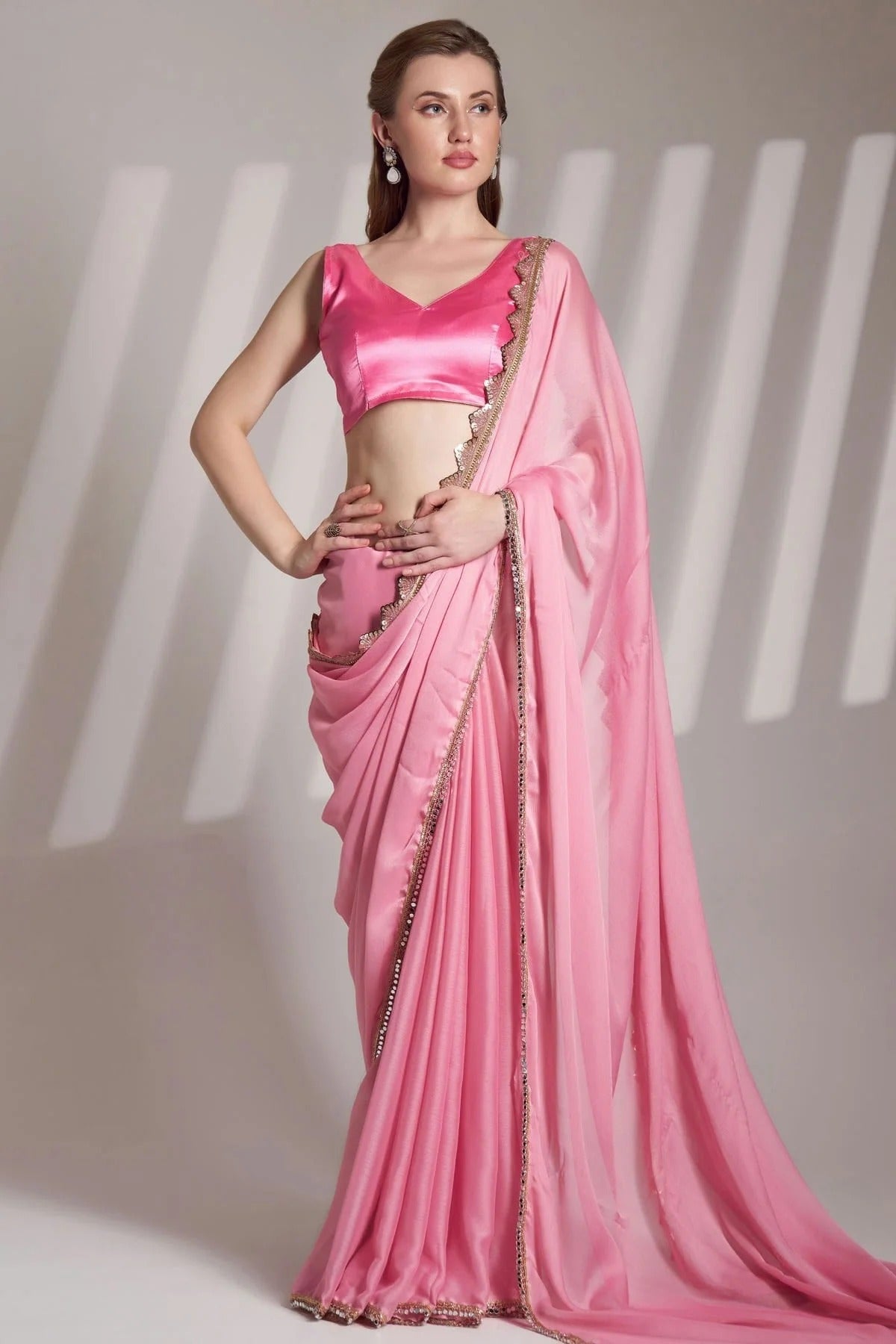 Baby Pink Chiffon Saree NCSD11111056