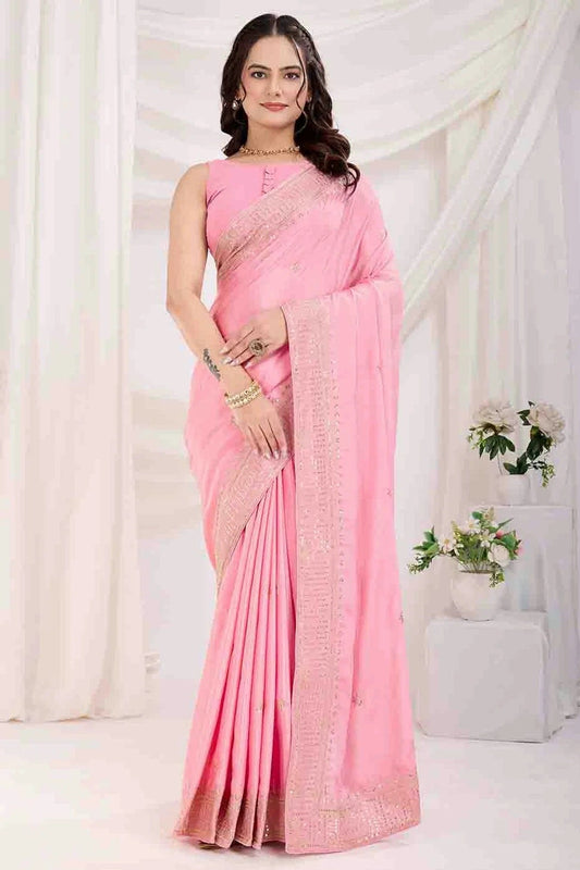 Baby Pink Chinon Silk Designer Saree NCSD11110942