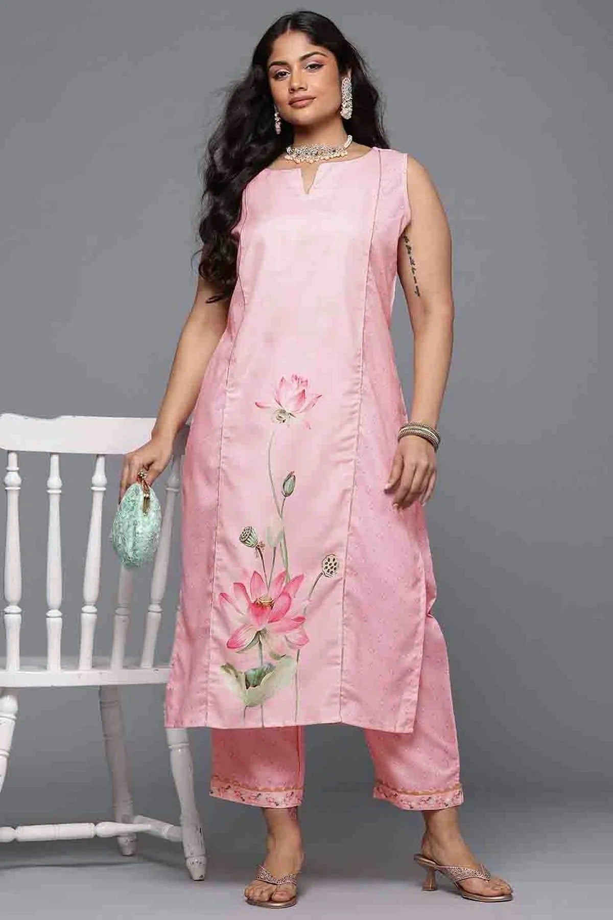 Baby Pink Cotton Blend Stitched Top and Bottom  NCSS11110204