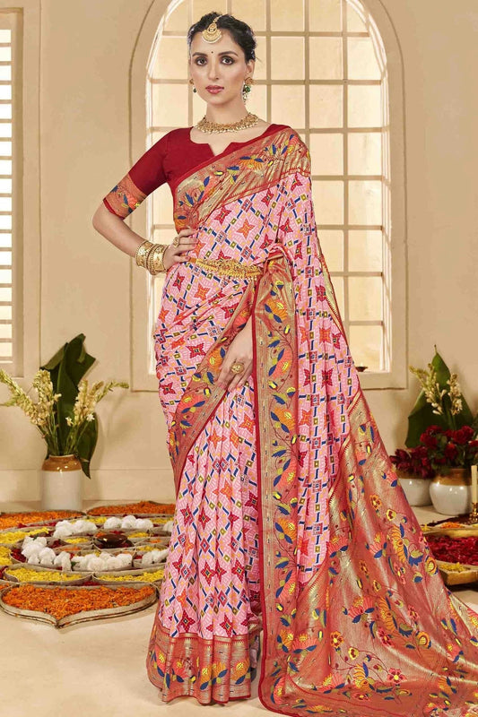 Baby Pink Cotton Silk Ikkat Printed Traditional Saree NCSD11110412