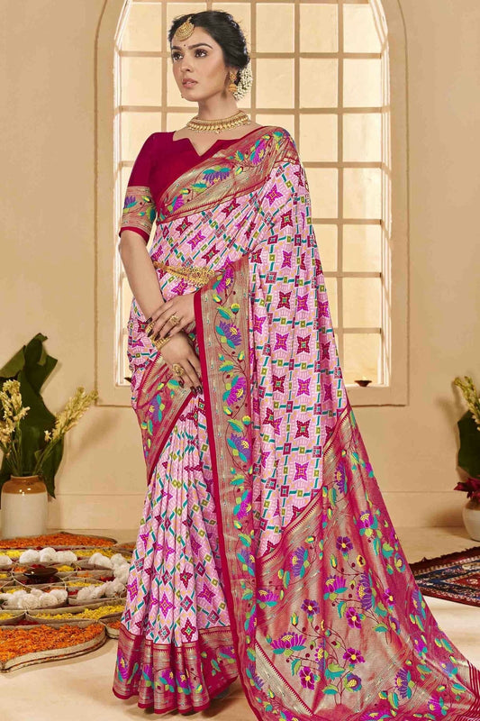 Baby Pink Cotton Silk Ikkat Printed Traditional Saree NCSD11110416