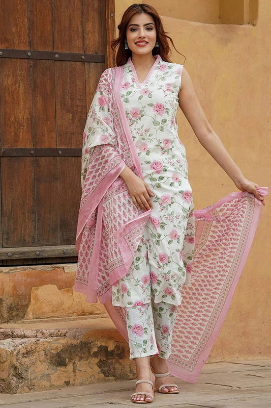 Baby Pink Cotton Slub Stitched Suit NCSS11111437