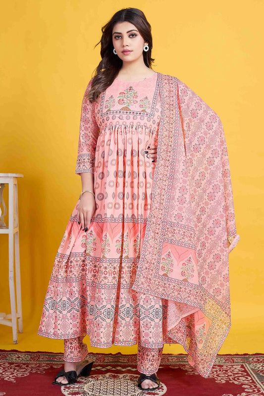 Baby Pink Cotton Stitched Anarkali Suit NCSS11410190