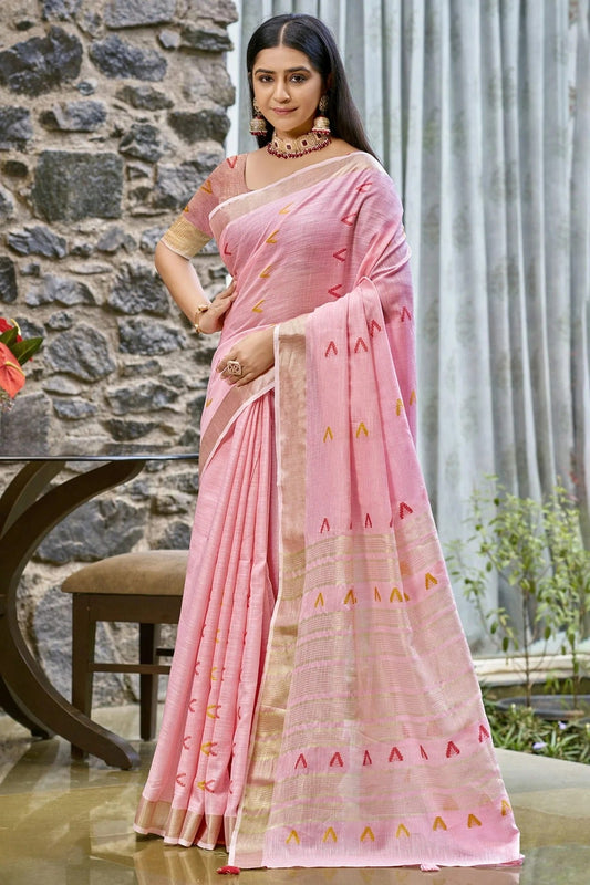 Baby Pink Cotton Woven Traditional Saree NCSD11010244