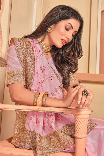 Baby Pink Crepe Silk Designer Saree NCLC11210343