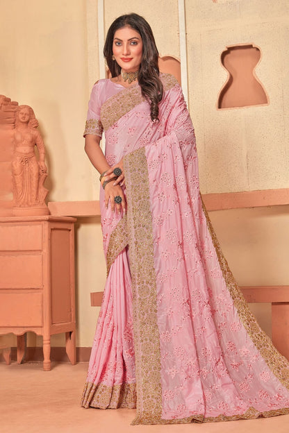 Baby Pink Crepe Silk Designer Saree NCLC11210343