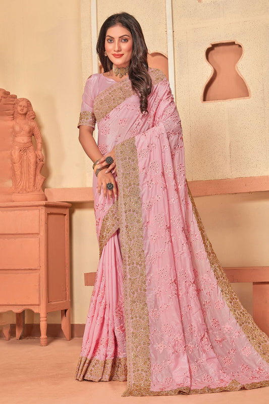 Baby Pink Crepe Silk Designer Saree NCLC11210343