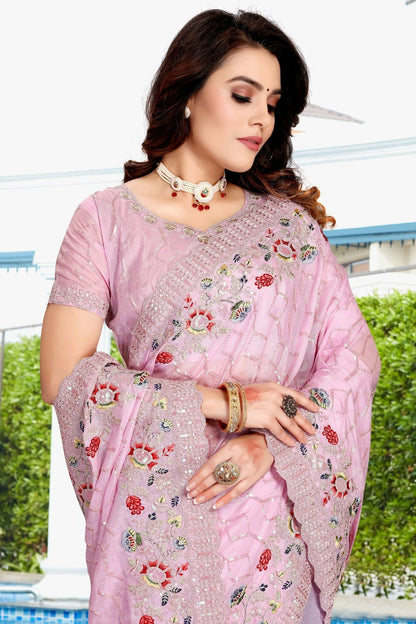 Baby Pink Crepe Silk Designer Saree NCLC11210471