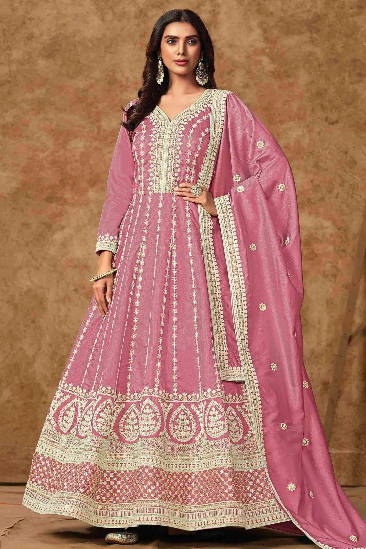 Baby Pink Dola Silk Semi Stitched Anarkali Suit NCSM10510132