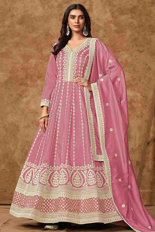 Baby Pink Dola Silk Semi Stitched Anarkali Suit NCSM10510132