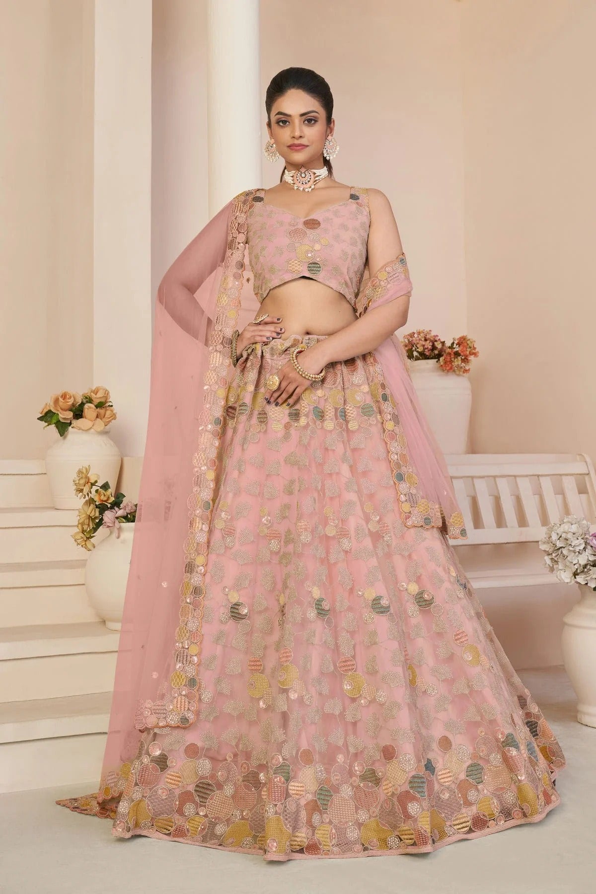 Baby Pink Embroidery Net Lehenga Choli NCLD10810218
