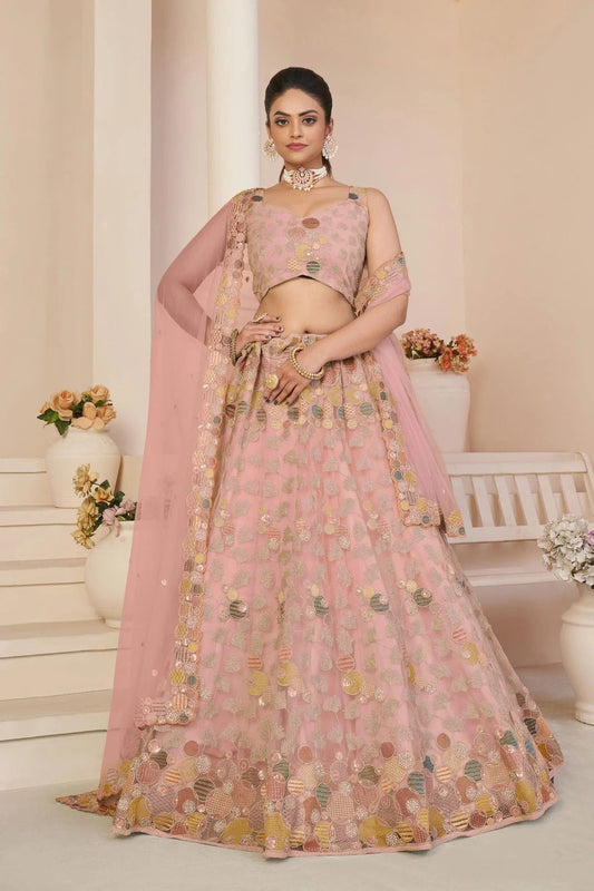 Baby Pink Embroidery Net Lehenga Choli NCLD10810218