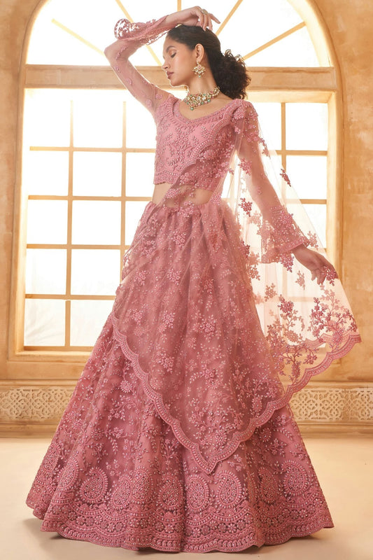 Baby Pink Embroidery Net and SilK Lehenga Choli NCLC12910126