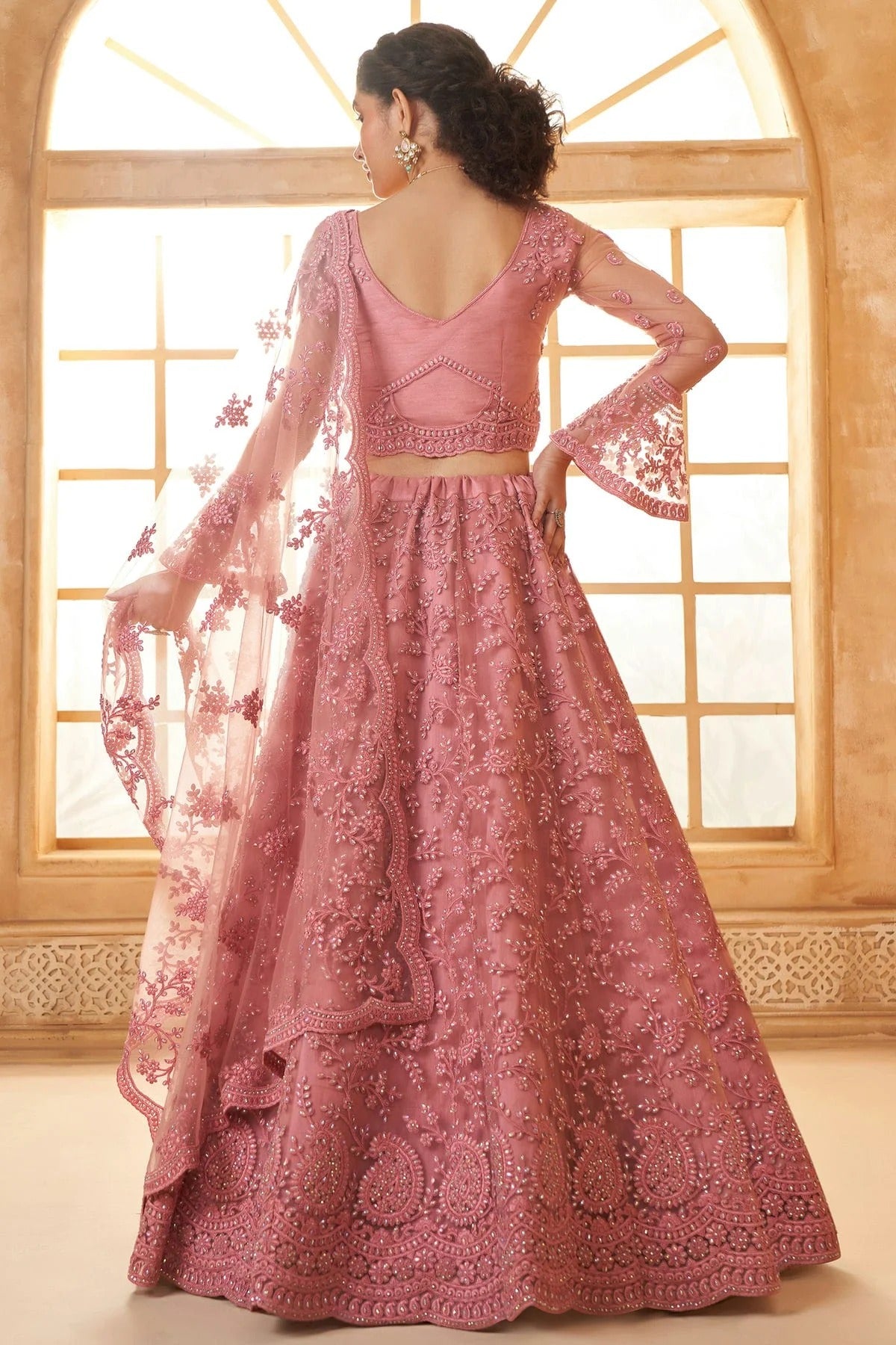 Baby Pink Embroidery Net and SilK Lehenga Choli NCLC12910126