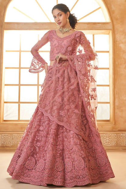 Baby Pink Embroidery Net and SilK Lehenga Choli NCLC12910126