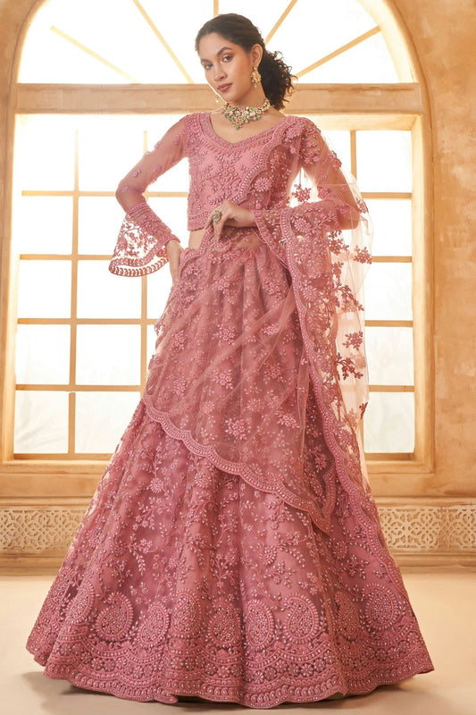 Baby Pink Embroidery Net and SilK Lehenga Choli NCLC12910126