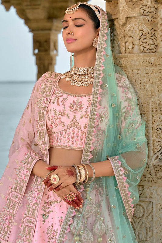 Baby Pink Embroidery Silk Lehenga Choli NCLC12910139