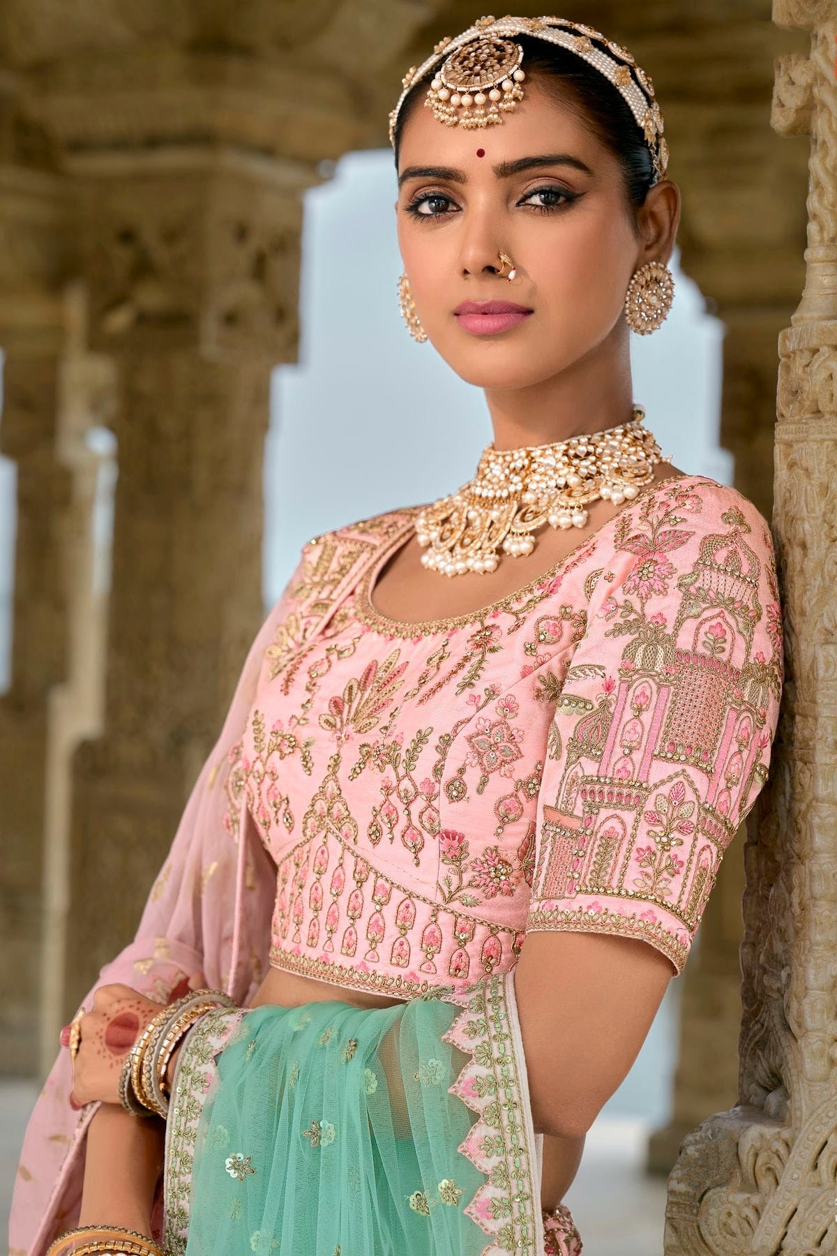 Baby Pink Embroidery Silk Lehenga Choli NCLC12910139