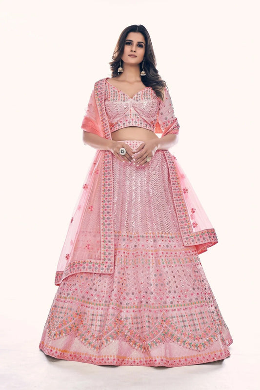 Baby Pink Embroidery Soft Net Lehenga Choli NCLD10810278