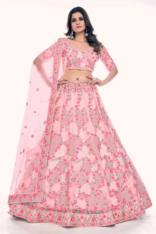Baby Pink Embroidery Soft Net Lehenga Choli NCLD10810291