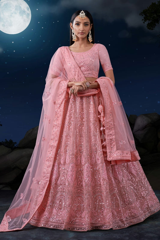 Baby Pink Embroidery Soft Net Lehenga Choli NCLD10810313