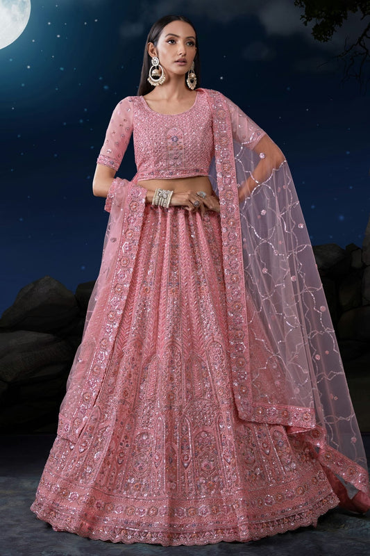 Baby Pink Embroidery Soft Net Lehenga Choli NCLD10810317
