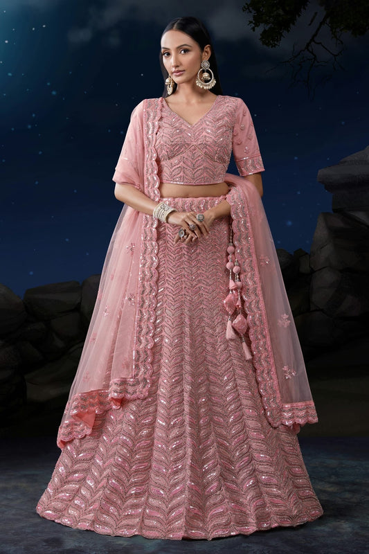 Baby Pink Embroidery Soft Net Lehenga Choli NCLD10810318
