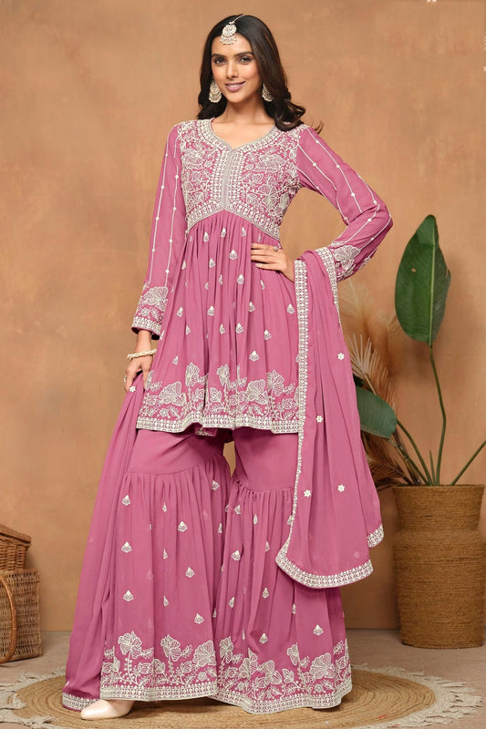 Baby Pink Faux Georgette Sharara Suit NCSM10510223