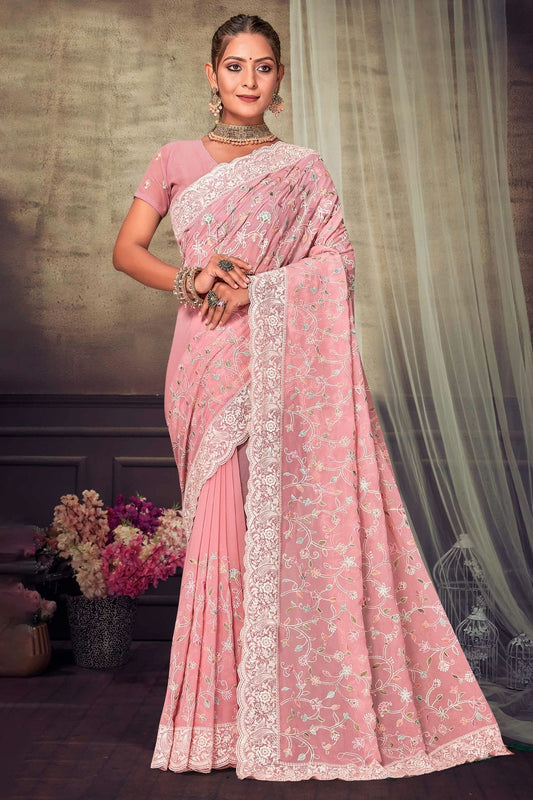 Baby Pink Georgette Designer Saree NCLC11210315