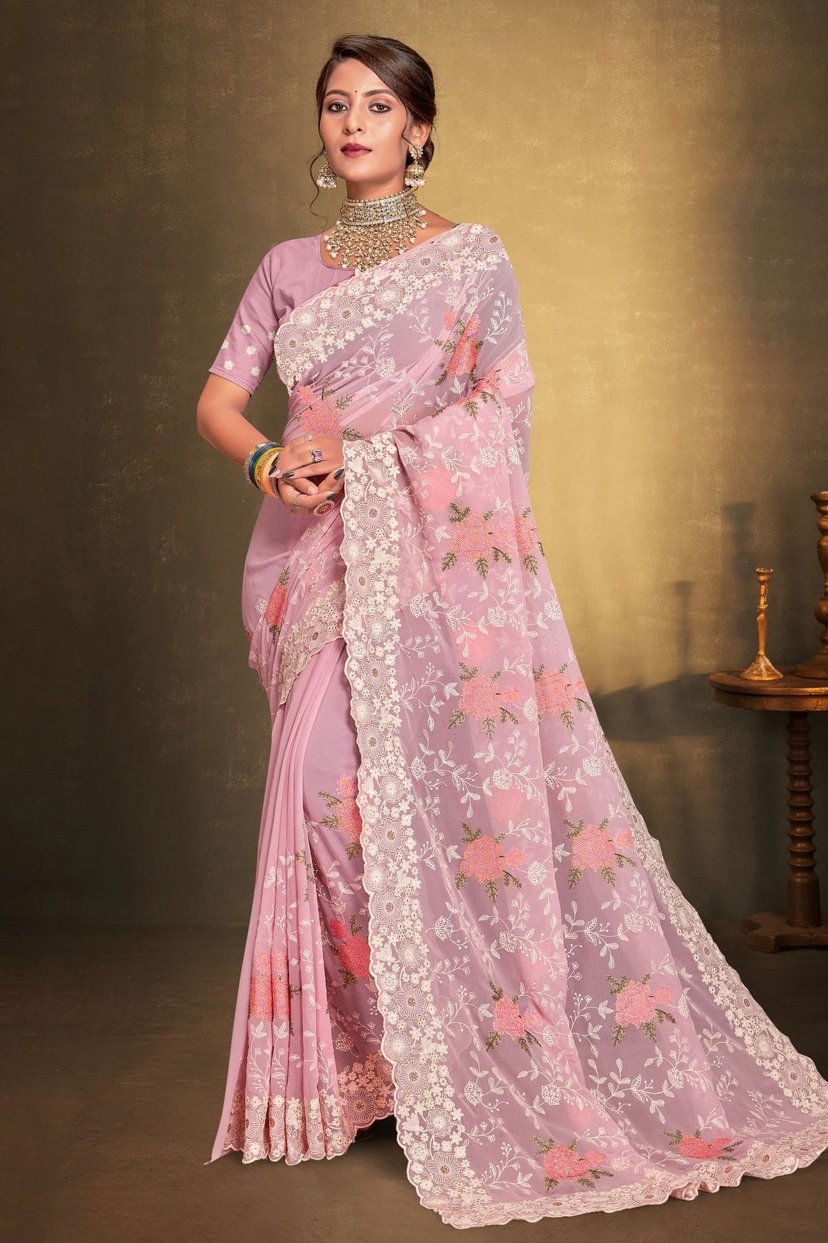 Baby Pink Georgette Designer Saree NCLC11210334