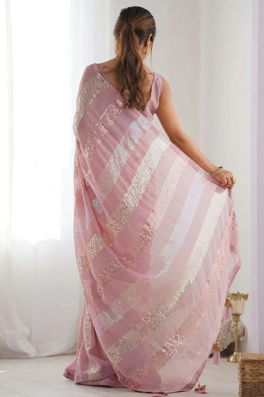 Baby Pink Georgette Designer Saree NCSD11111622