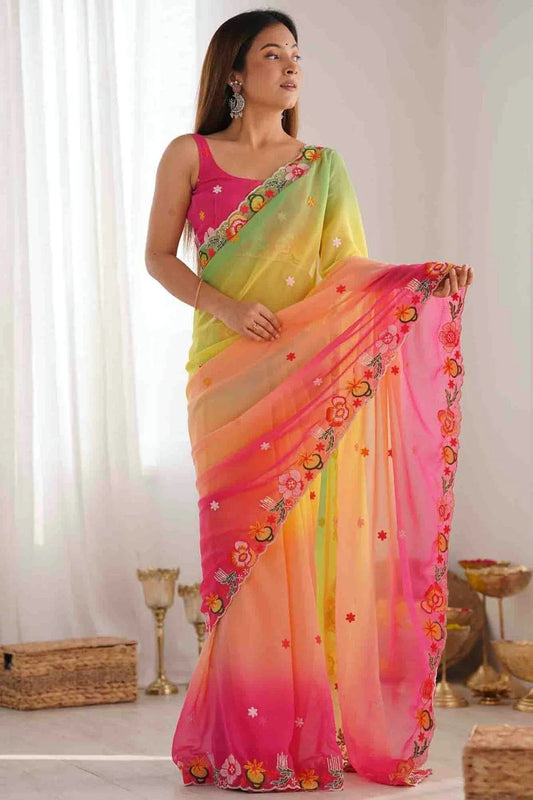 Baby Pink Georgette Embroidery Designer Saree NCSD11110438