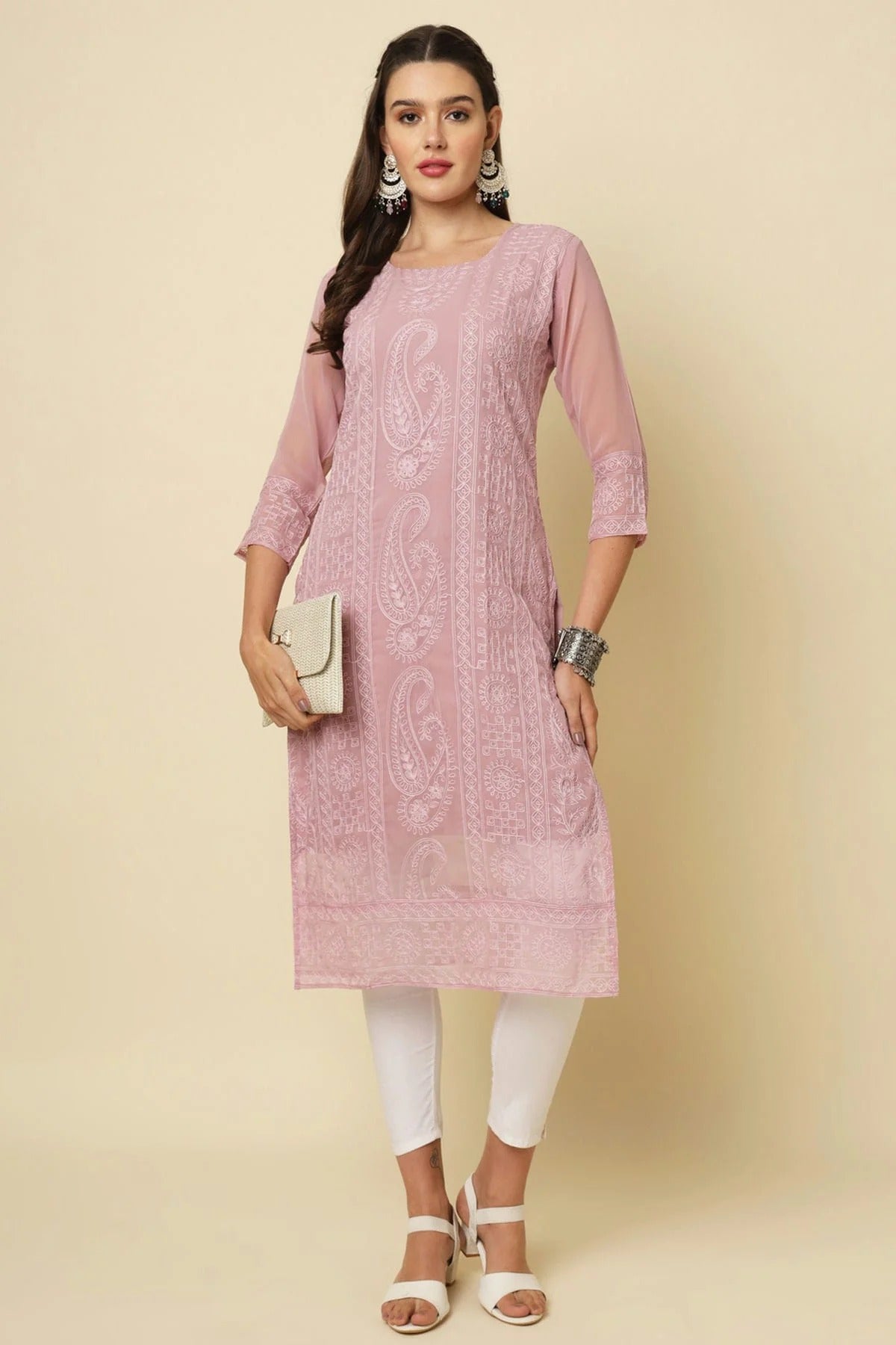 Baby Pink Georgette Kurti NCKR11112089
