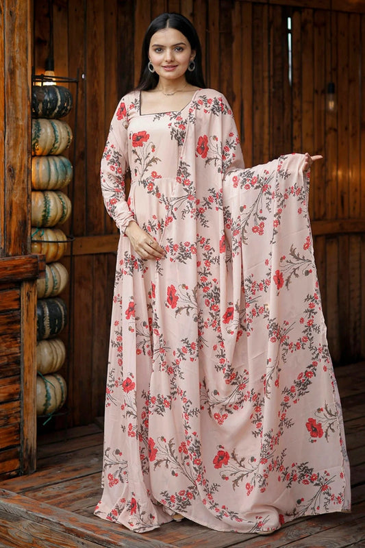 Baby Pink Georgette Stitched Gown NCGW11111371