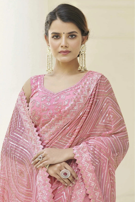 Baby Pink Georgette Thread Saree NCSD10810615