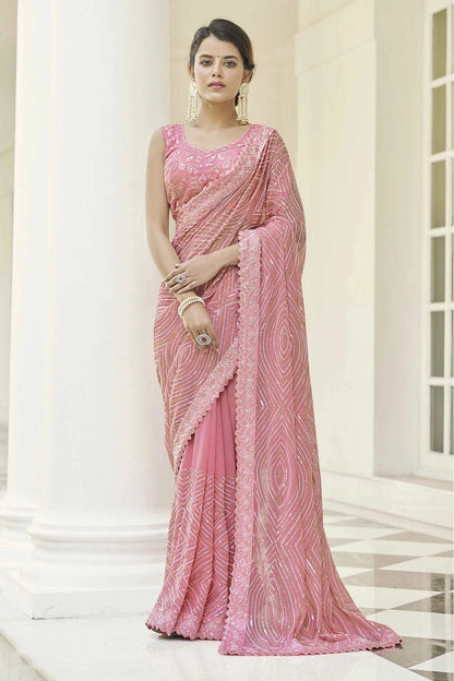 Baby Pink Georgette Thread Saree NCSD10810615