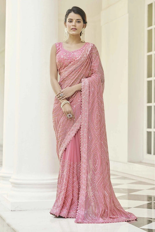 Baby Pink Georgette Thread Saree NCSD10810615