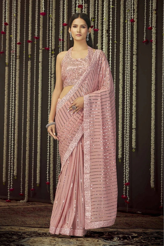 Baby Pink Georgette Thread Saree NCSD10810616
